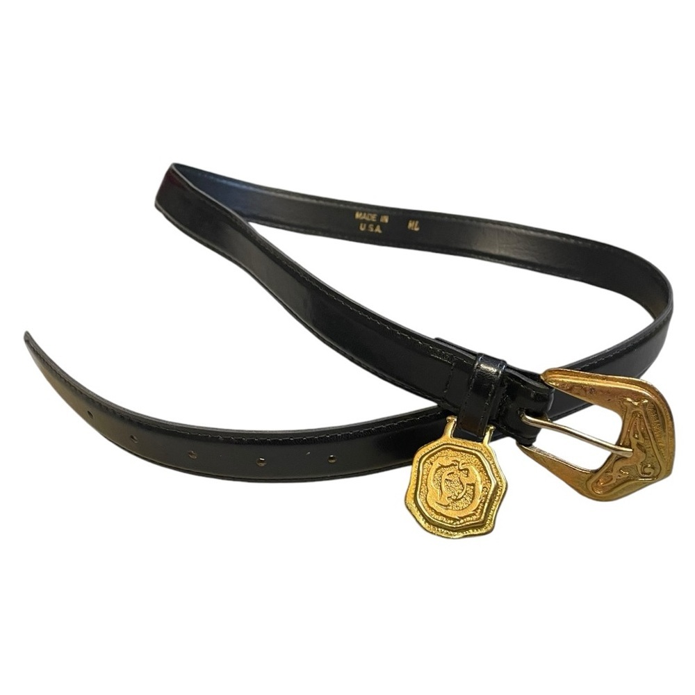 Black Leather Belt with Gold Buckle